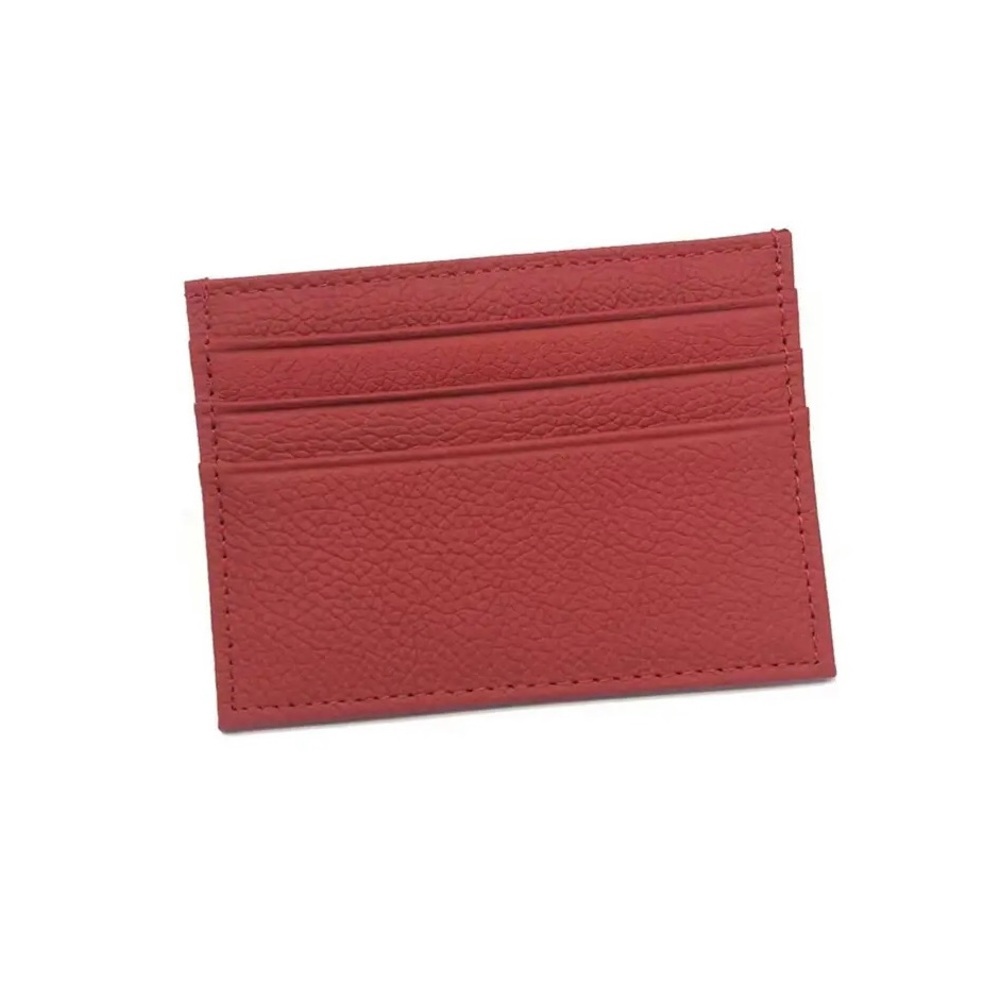 Leather Credit Card Holder Minimalist Wallet Red